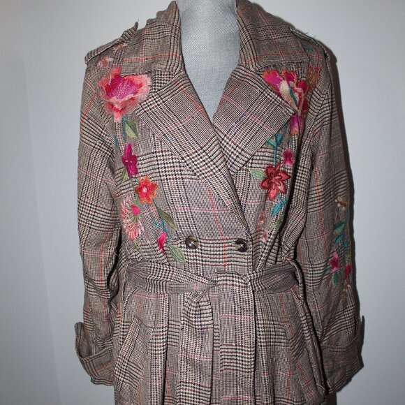 NWT Johnny Was Biya JWLA 3J Workshop Trench Coat Jacket Embroidered Nylah M $645 - Picture 5 of 11